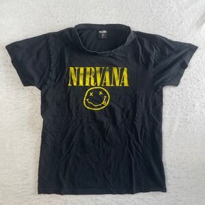 Speedway Nirvana T Shirt Large Black Smiley Face Graphic Band Tee Short Sleeve